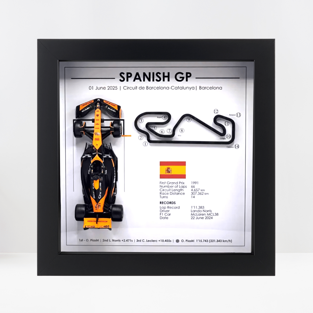 Oscar Piastri 2025 Spanish Grand Prix 3D Track Frame – Circuit de Barcelona-Catalunya Formula 1 Collectible Wall Art