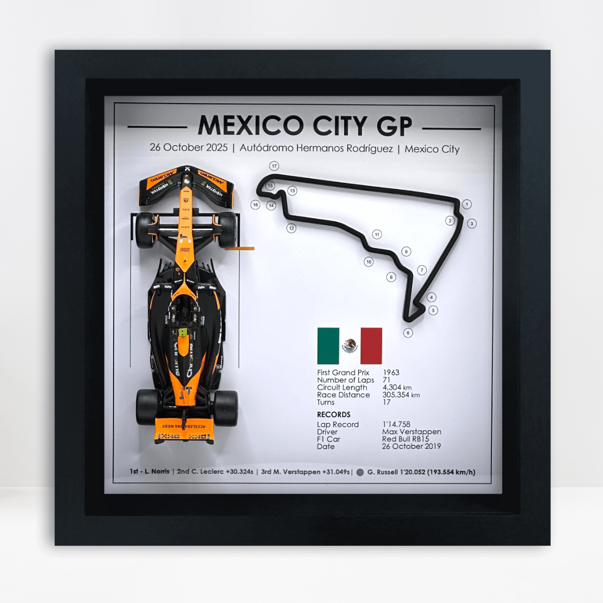 Lando Norris Mexico City GP 2025 3D Formula 1 Shadowbox
