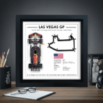 Max Verstappen Las Vegas Grand Prix 2025 3D shadowbox wall art featuring Red Bull F1 car and Las Vegas Strip Circuit map in black frame