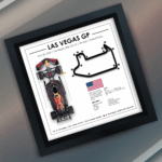 Max Verstappen Las Vegas Grand Prix 2025 3D shadowbox wall art featuring Red Bull F1 car and Las Vegas Strip Circuit map in black frame