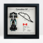 Black-framed Kimi Antonelli Canadian GP 2026 artwork with a miniature racing car on the left, raised circuit on the right and Canadian flag below.