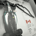 Black-framed Kimi Antonelli Canadian GP 2026 artwork with a miniature racing car on the left, raised circuit on the right and Canadian flag below.